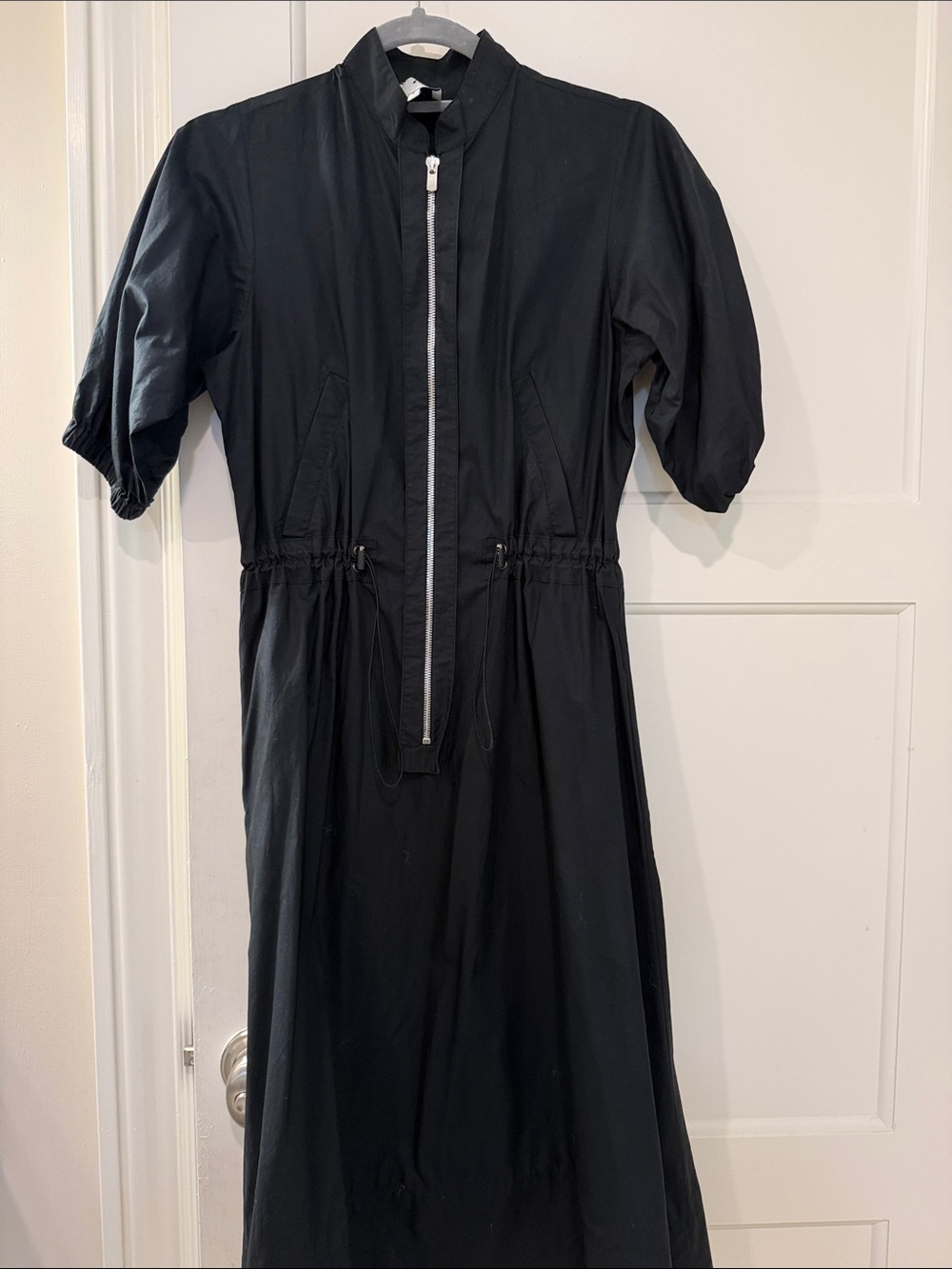 Black Zip-Front Midi Dress